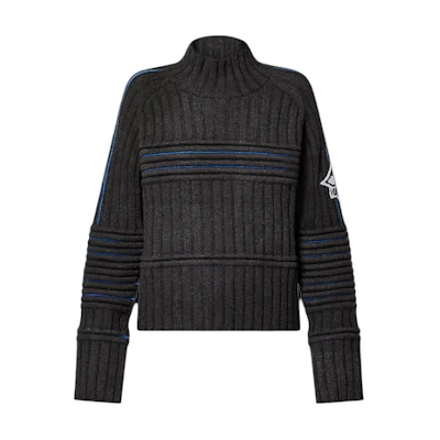 LOUIS VUITTON Black Contrast Accent Knit Pullover Long Sleeve Sweater. 1AC4AJ