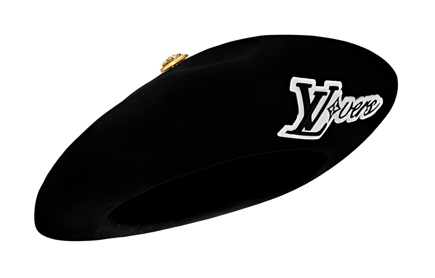 LOUIS VUITTON  Black Lamb Wool Beret with Logo Pattern 2024 Early Spring. M7402A