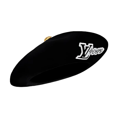 LOUIS VUITTON Black Lamb Wool Beret with Logo Pattern 2024 Early Spring. M7402A
