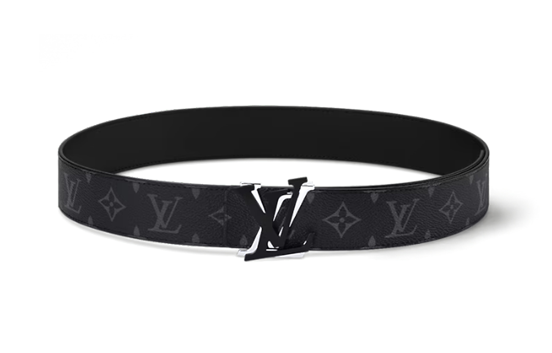 Louis Vuitton  Black Leather Belt 4CM Monogram Coated Canvas Palladium Buckle M0714