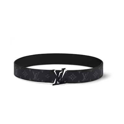 Louis Vuitton Black Leather Belt 4CM Monogram Coated Canvas Palladium Buckle M0714