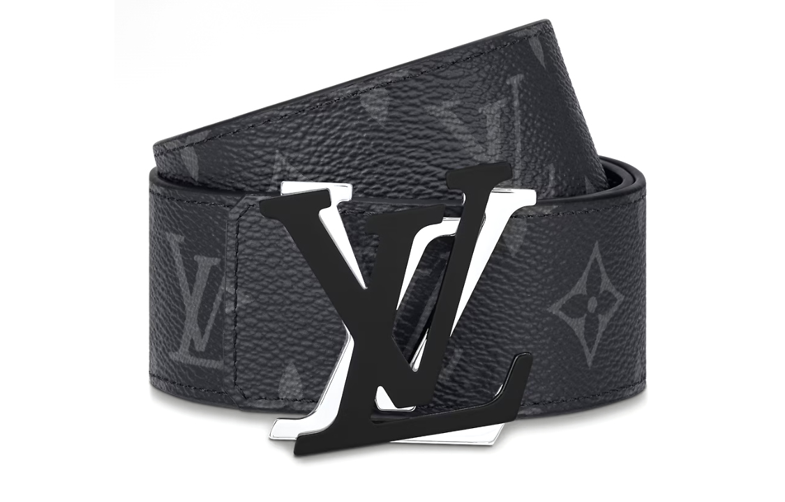 Lookbook 路易威登 黑色皮革腰帶 4CM 經典花紋帆布 鈀金扣 M0714
