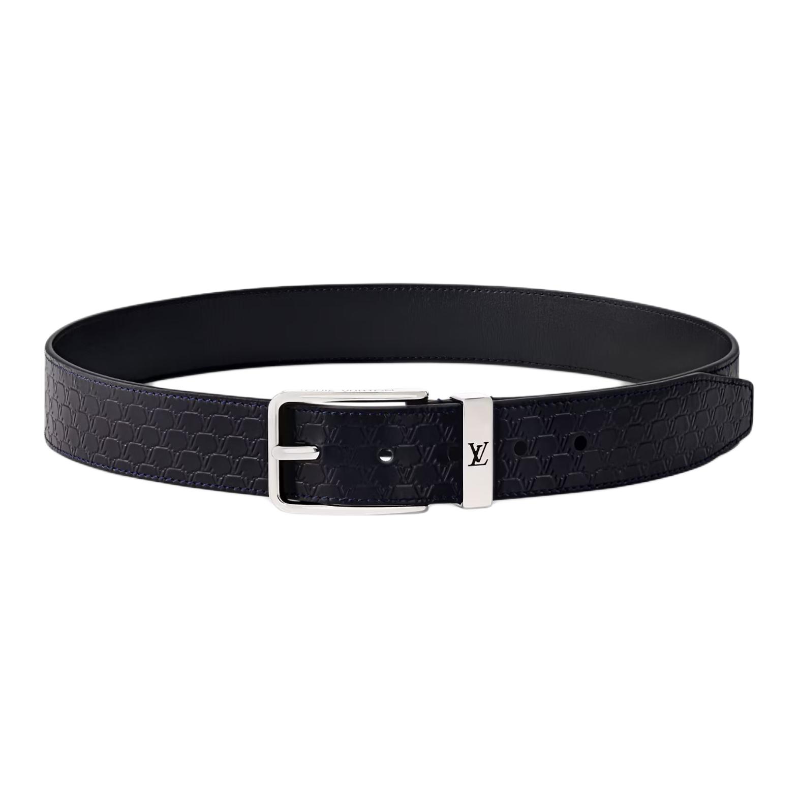 LOUIS VUITTON  Black Leather Belt with Fishnet Pattern 3.5CM Wide. M4020T