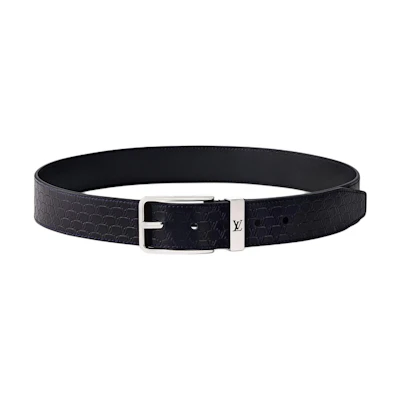 LOUIS VUITTON Black Leather Belt with Fishnet Pattern 3.5CM Wide. M4020T