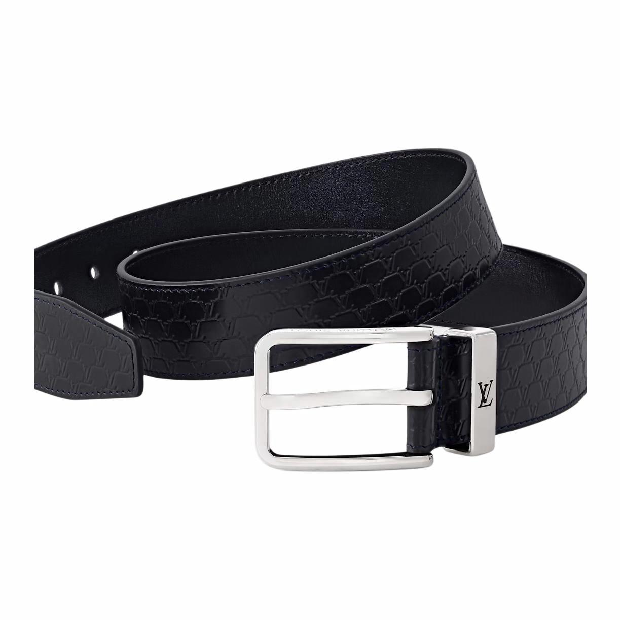 LOUIS VUITTON  Black Leather Belt with Fishnet Pattern 3.5CM Wide. M4020T 圖 3