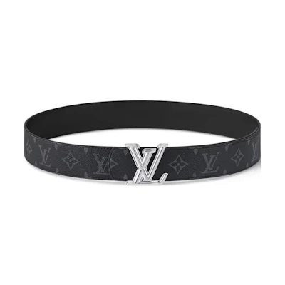LOUIS VUITTON Black Leather Belt with Logo Print and Metal Buckle 4CM Wide M8846T