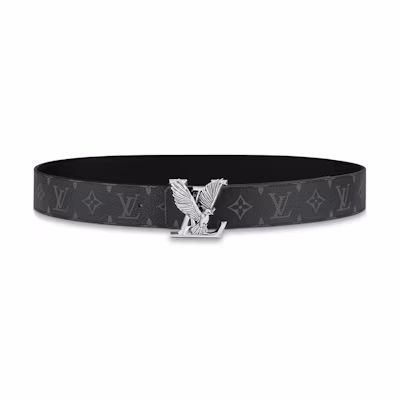 Louis Vuitton Black Leather Eagle Emblem Belt 4cm Width M0576