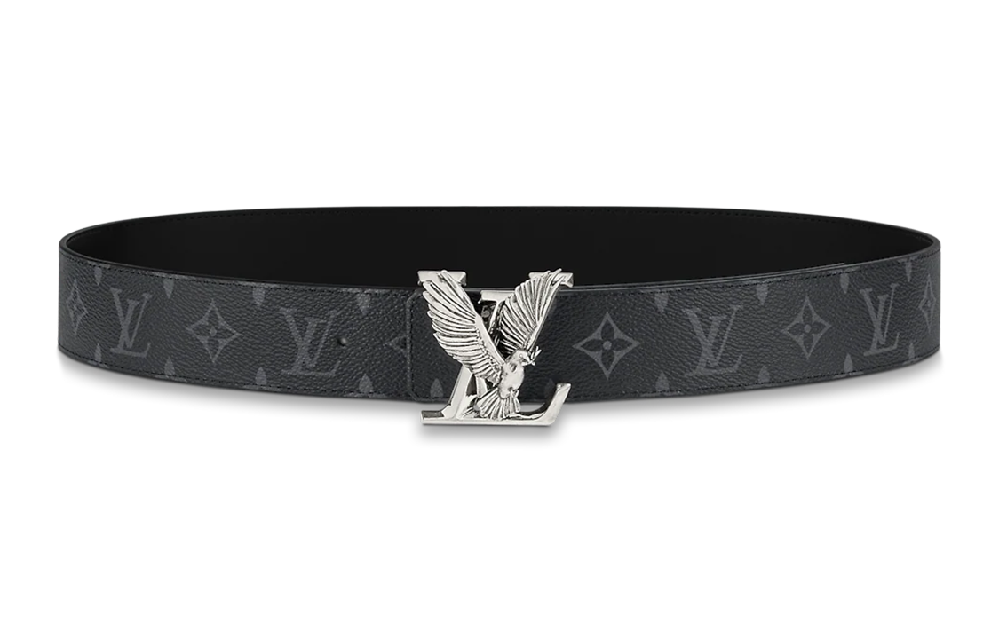 Order 路易威登 黑色皮革鷹徽腰帶 4公分寬 M0576