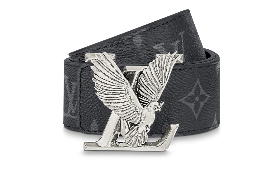 Shop 路易威登 黑色皮革鷹徽腰帶 4公分寬 M0576