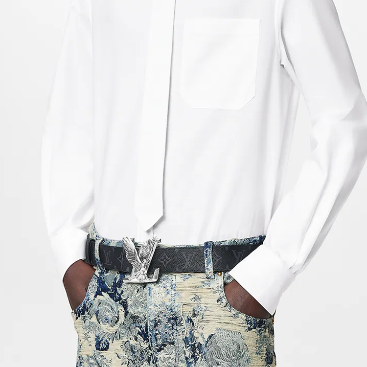 Purchase 路易威登 黑色皮革鷹徽腰帶 4公分寬 M0576