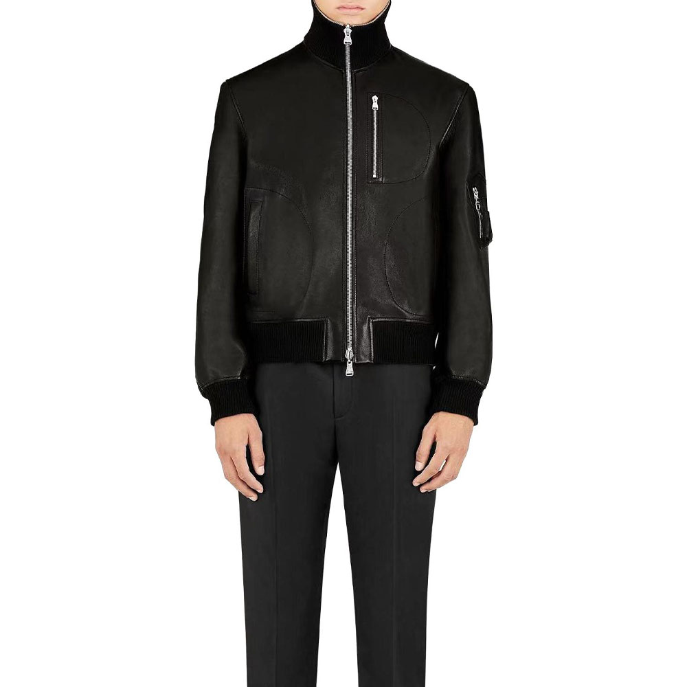 LOUIS VUITTON  Black Leather Reversible Bomber Jacket. 1A4T3Ｍ