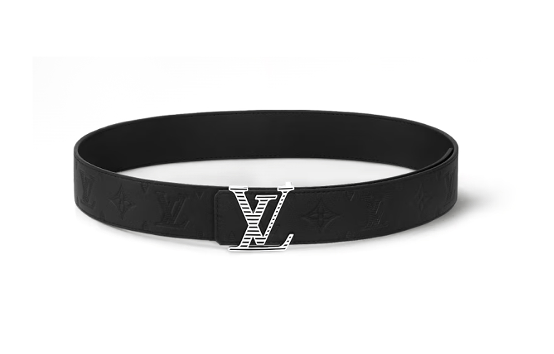 LOUIS VUITTON  Black Logo Leather Belt 4CM with Palladium Buckle. M0717