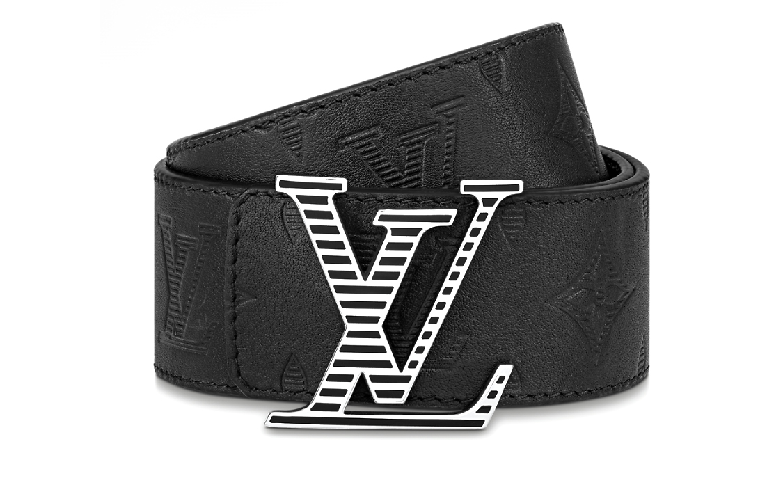 Lookbook 루이비통 블랙 로고 가죽 벨트 4CM 팔라듐 버클. M0717
