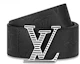 Lookbook 루이비통 블랙 로고 가죽 벨트 4CM 팔라듐 버클. M0717