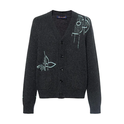LOUIS VUITTON Black Solid Embroidered Knit Long Sleeve Sweater. 1AAT4U