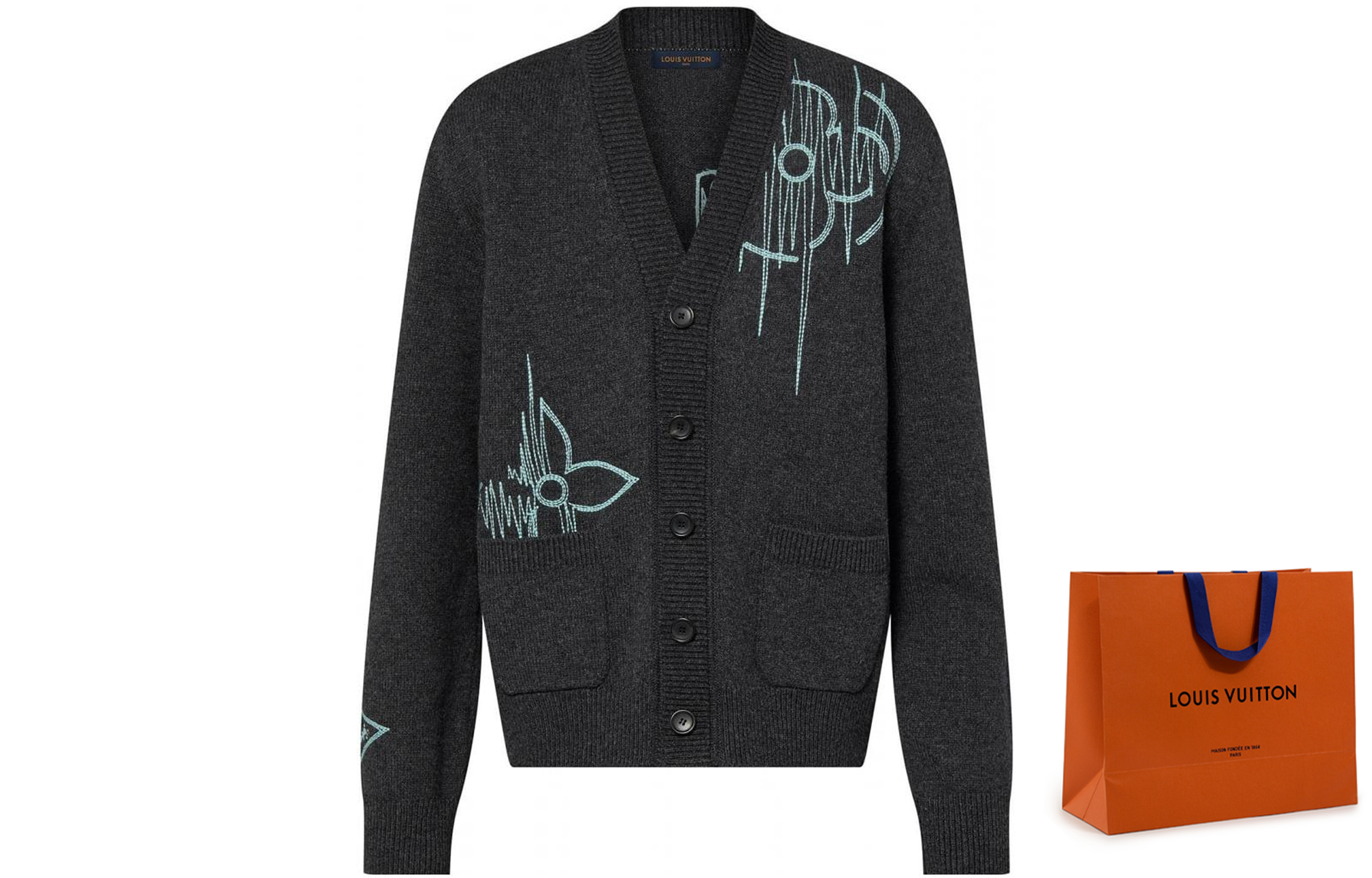 Cheap 루이비통 블랙 자수 니트 긴소매 스웨터. 1AAT4U