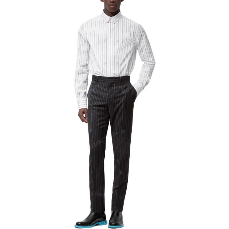 Lookbook LOUIS VUITTON Pantalones Casuales Negros Rayados de Tiro Medio y Pierna Recta. 1AA5BE