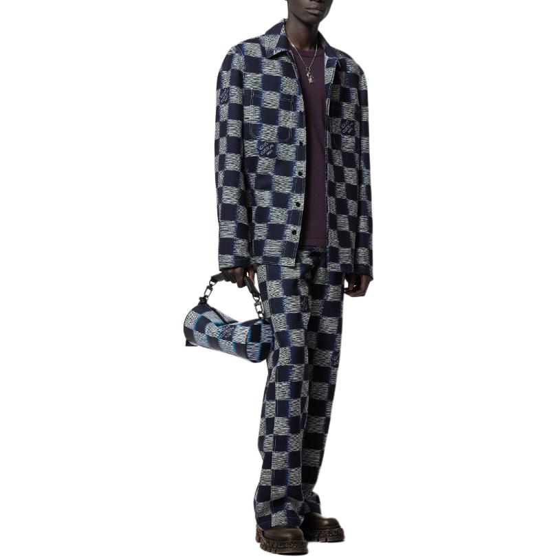 Lookbook 루이비통 블루 버튼 자카드 루즈 스트레이트 카고 팬츠 1AFASB