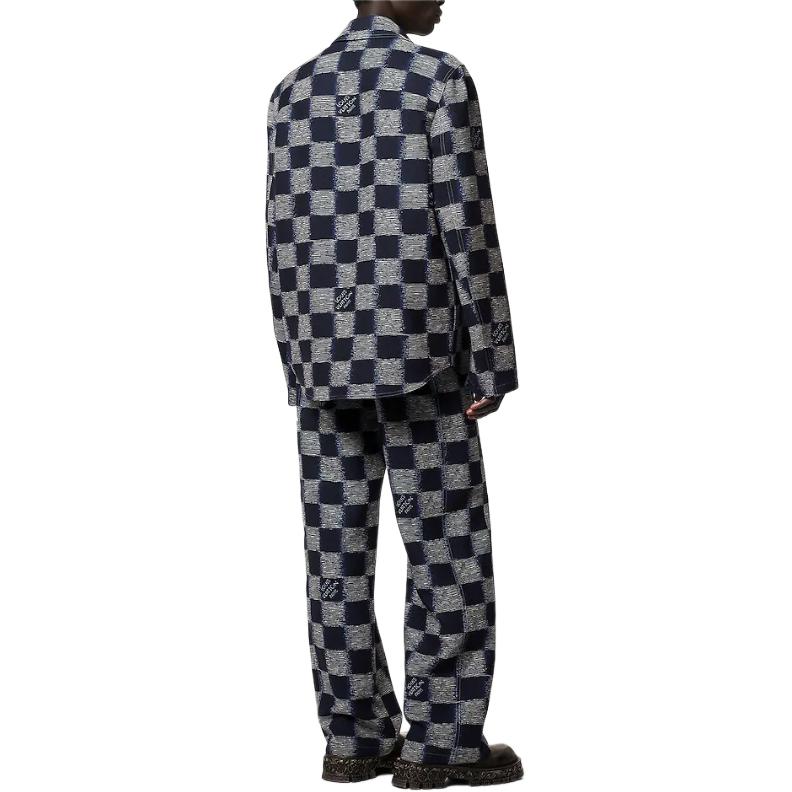 Shop 루이비통 블루 버튼 자카드 루즈 스트레이트 카고 팬츠 1AFASB