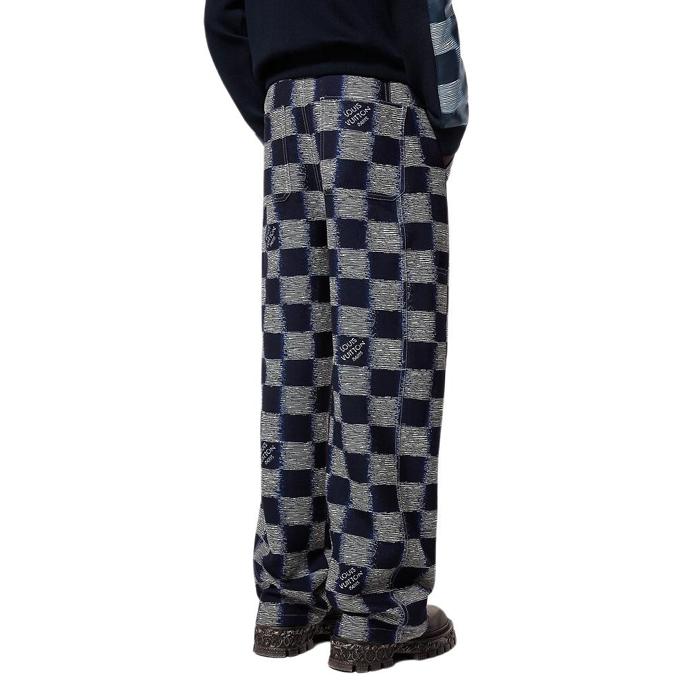 Sizing 루이비통 블루 버튼 자카드 루즈 스트레이트 카고 팬츠 1AFASB