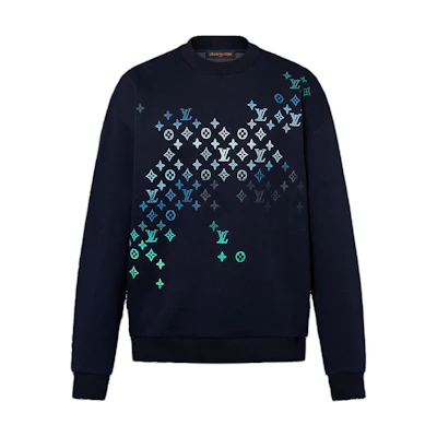 LOUIS VUITTON Blue Logo Print Crewneck Slim-Fit Long Sleeve Sweatshirt 1AFVBA