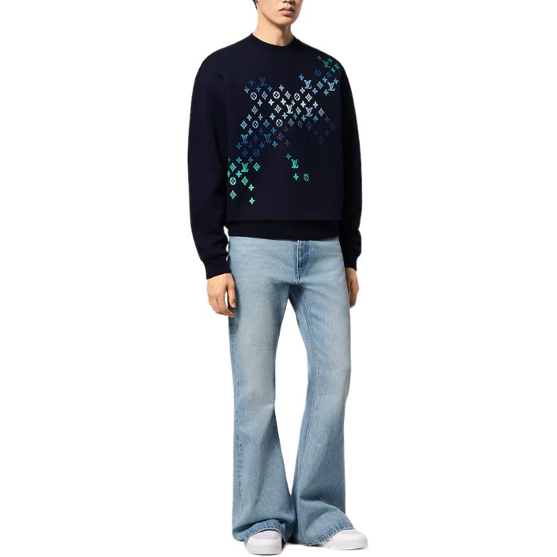 Lookbook LOUIS VUITTON 藍色Logo印花修身長袖圓領衛衣 1AFVBA