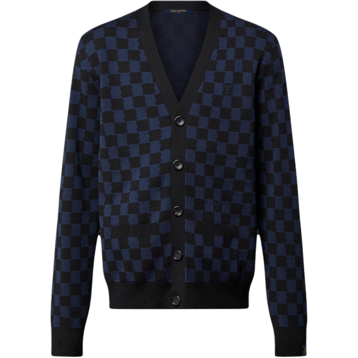 Buy LOUIS VUITTON  Blue Plaid V-Neck Loose-Fit Long-Sleeve Sweater 1AFJRW