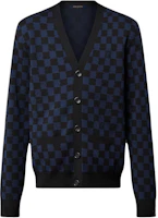 LOUIS VUITTON Blue Plaid V-Neck Loose-Fit Long-Sleeve Sweater 1AFJRW LOUIS VUITTON Blue Plaid V-Neck Loose-Fit Long-Sleeve Sweater 1AFJRW