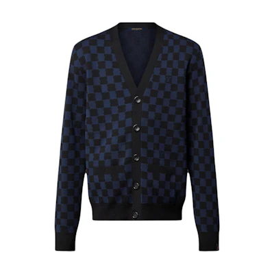 LOUIS VUITTON Blue Plaid V-Neck Loose-Fit Long-Sleeve Sweater 1AFJRW