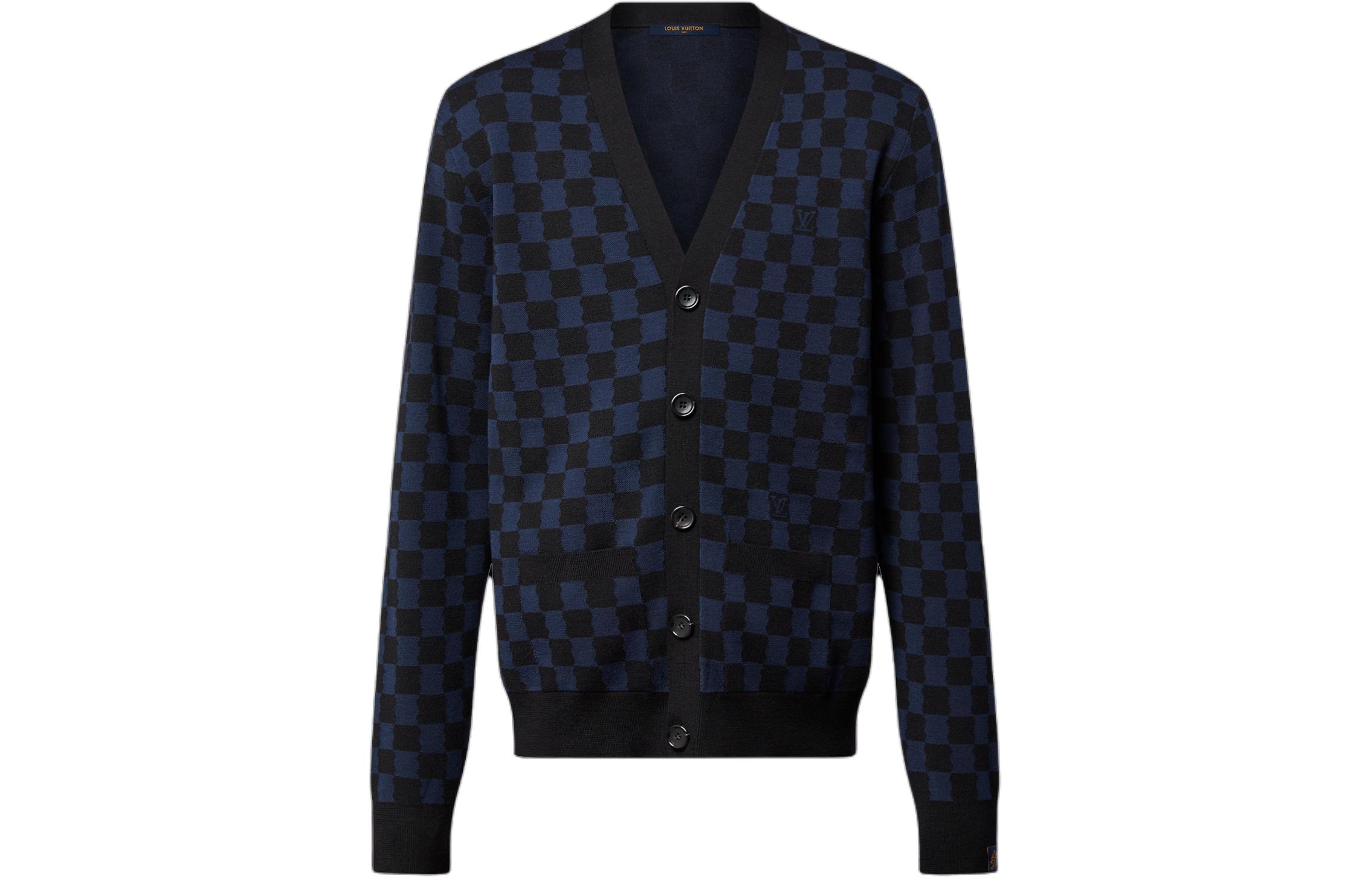 Order LOUIS VUITTON  Blue Plaid V-Neck Loose-Fit Long-Sleeve Sweater 1AFJRW