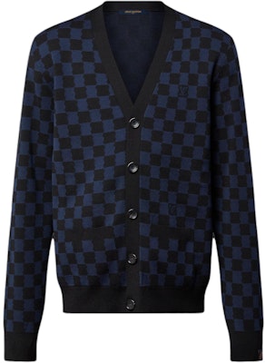 LOUIS VUITTON Blue Plaid V-Neck Loose-Fit Long-Sleeve Sweater 1AFJRW Order LOUIS VUITTON Blue Plaid V-Neck Loose-Fit Long-Sleeve Sweater 1AFJRW