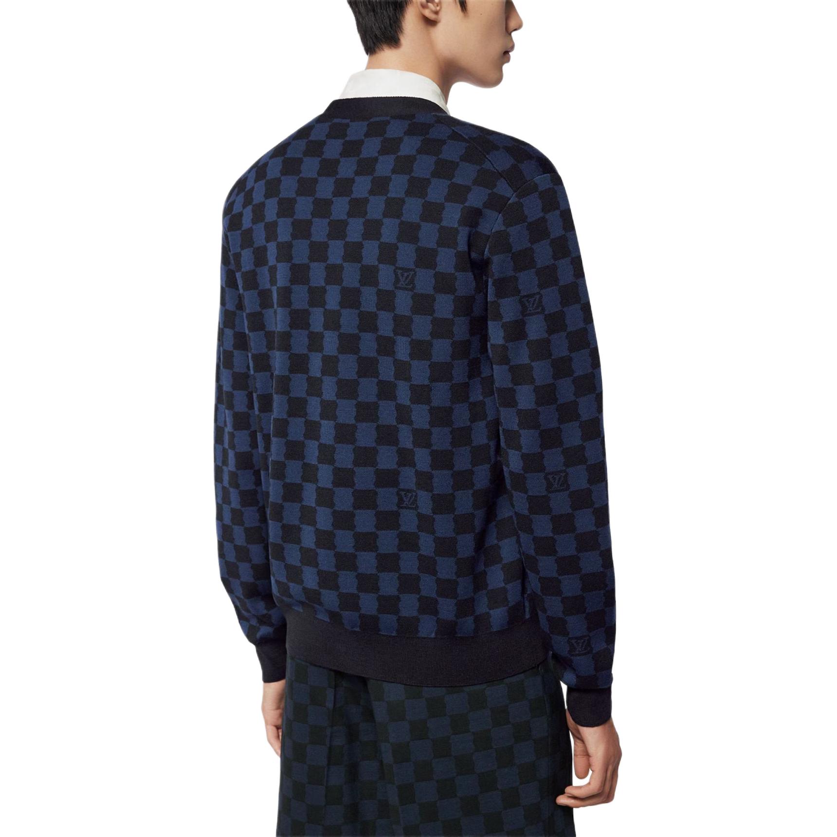 Shop LOUIS VUITTON  Blue Plaid V-Neck Loose-Fit Long-Sleeve Sweater 1AFJRW