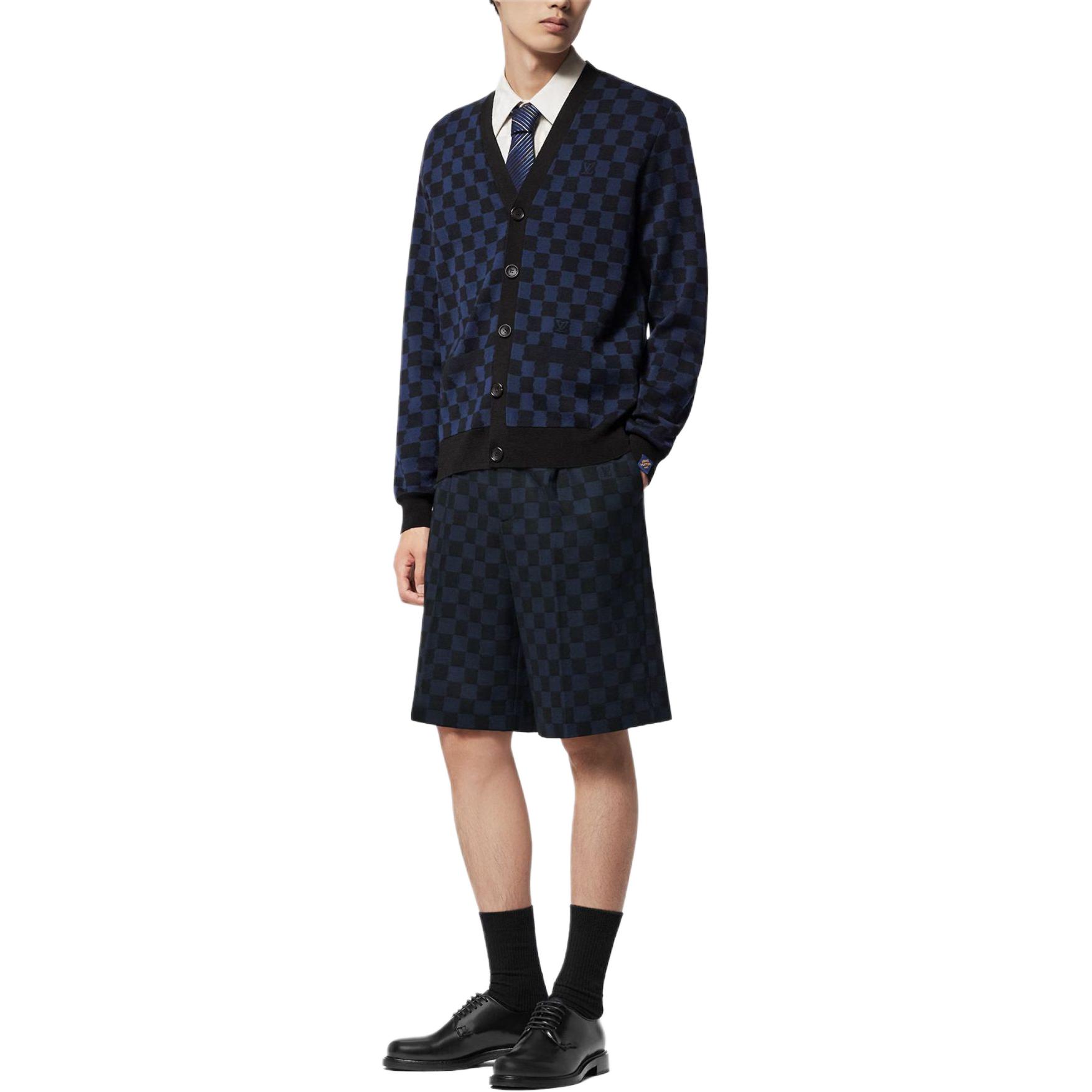 Purchase LOUIS VUITTON  Blue Plaid V-Neck Loose-Fit Long-Sleeve Sweater 1AFJRW