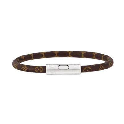 LOUIS VUITTON Brown Canvas Bracelet with Logo Design and Metal Accents. M4025