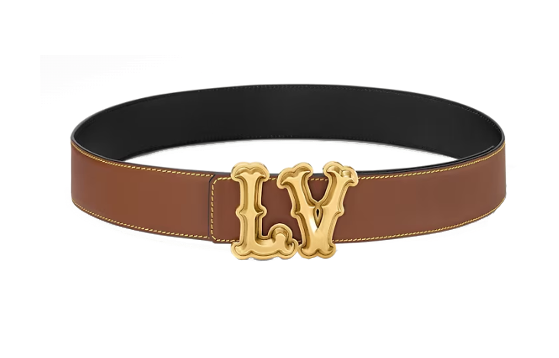 LOUIS VUITTON  Brown Leather Belt with Logo Detail 4CM Width. M8468T