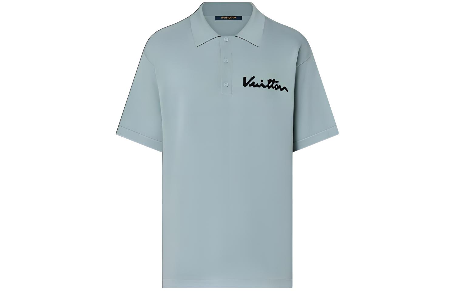 LOUIS VUITTON  Cotton Polo Letter Print Slim-Fit Short Sleeve Blue-Green. 1AFAOZ