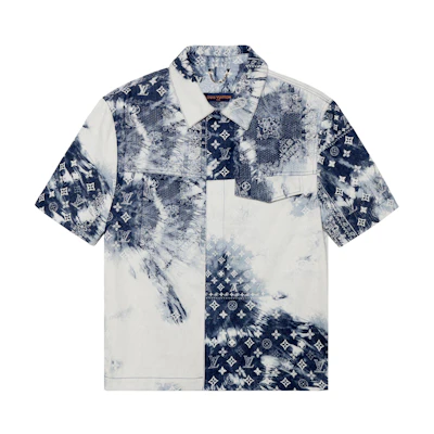 LOUIS VUITTON Deep Blue Denim Paisley Logo Tie-Dye Short Sleeve Shirt 1AA55U