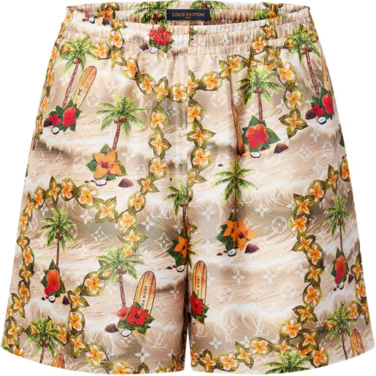 LOUIS VUITTON  Floral Beach Print Elastic Waist Shorts Beige 1AFRK5