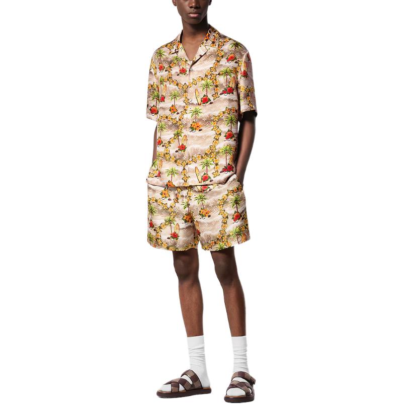 Lookbook LOUIS VUITTON Seluar Pendek Cetakan Bunga Pantai Elastik Pinggang Beige 1AFRK5