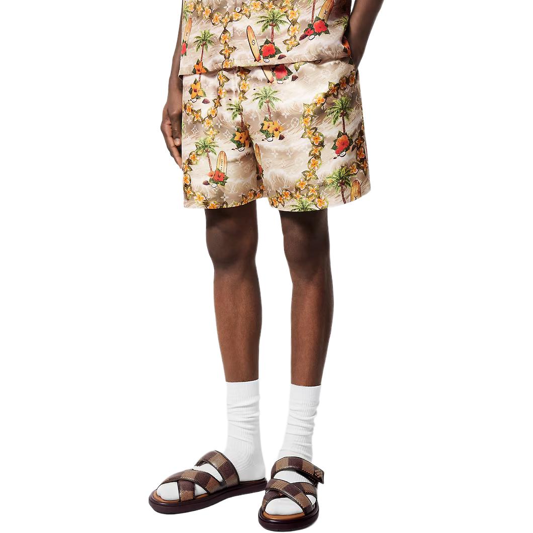 Purchase LOUIS VUITTON Seluar Pendek Cetakan Bunga Pantai Elastik Pinggang Beige 1AFRK5