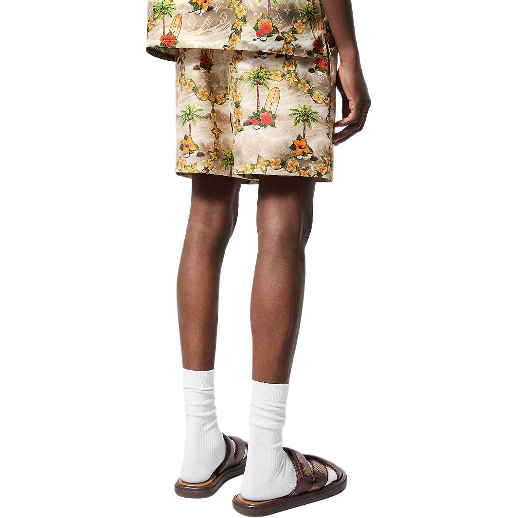 Details for LOUIS VUITTON Seluar Pendek Cetakan Bunga Pantai Elastik Pinggang Beige 1AFRK5