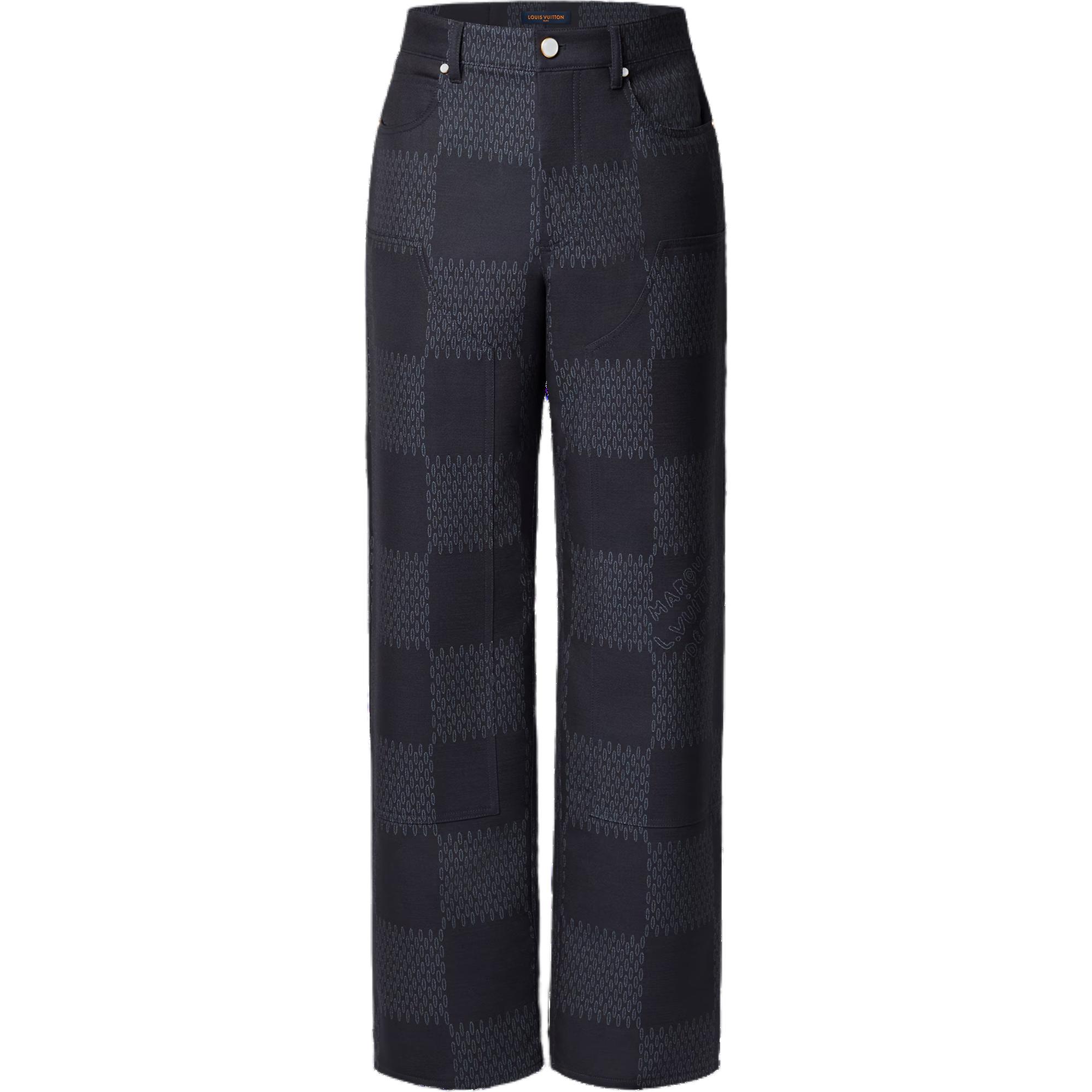 Louis Vuitton  Gray Straight-Leg Jacquard Checkered Zipper Pants. 1AFWQS 圖 2