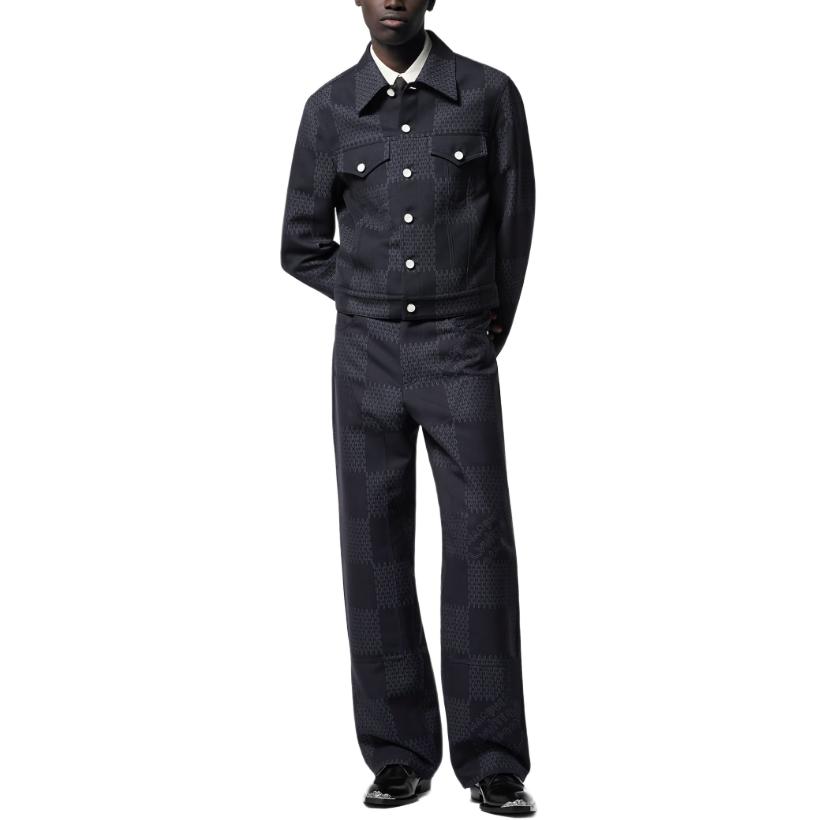 Louis Vuitton  Gray Straight-Leg Jacquard Checkered Zipper Pants. 1AFWQS 圖 3