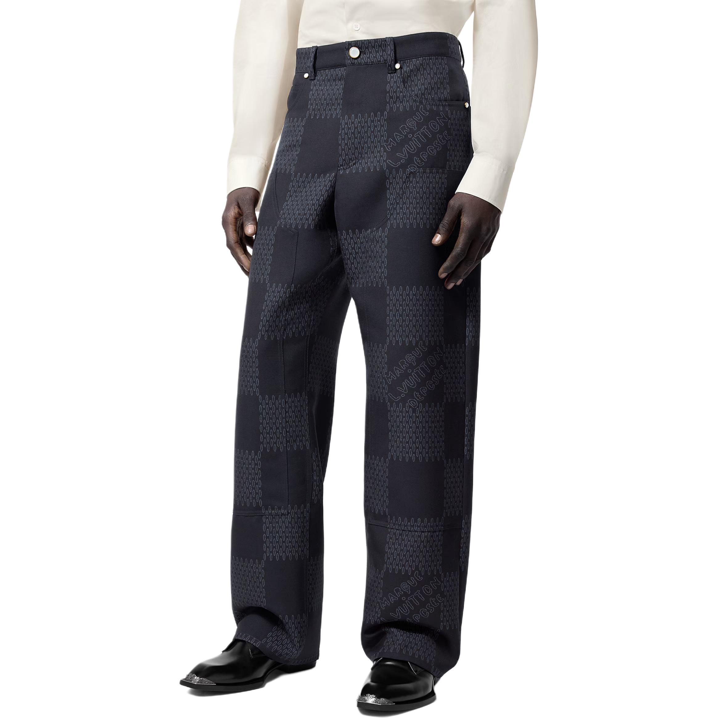 Louis Vuitton  Gray Straight-Leg Jacquard Checkered Zipper Pants. 1AFWQS 圖 5