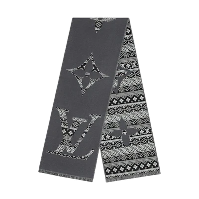 LOUIS VUITTON Gray Wool Logo Pattern Scarf M77947