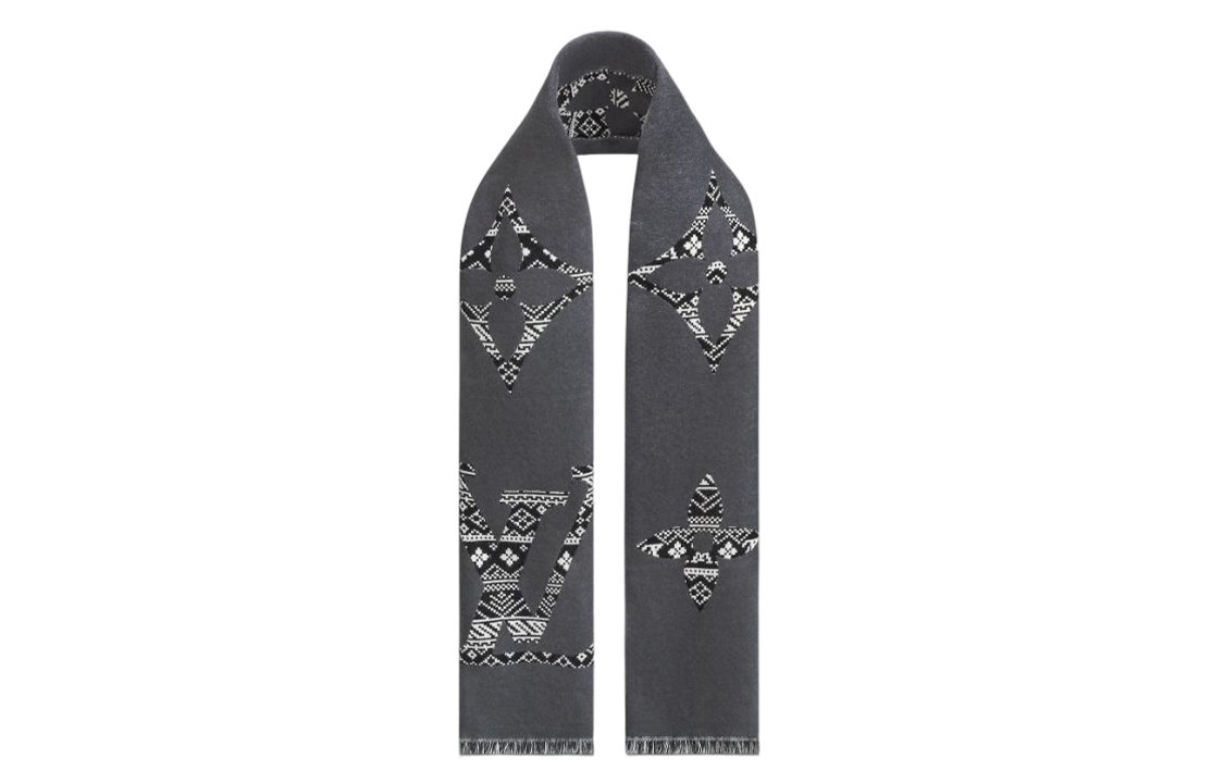 Shop LOUIS VUITTON  Gray Wool Logo Pattern Scarf M77947