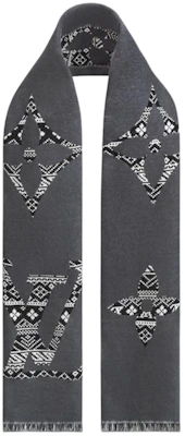 LOUIS VUITTON Gray Wool Logo Pattern Scarf M77947 Shop LOUIS VUITTON Gray Wool Logo Pattern Scarf M77947