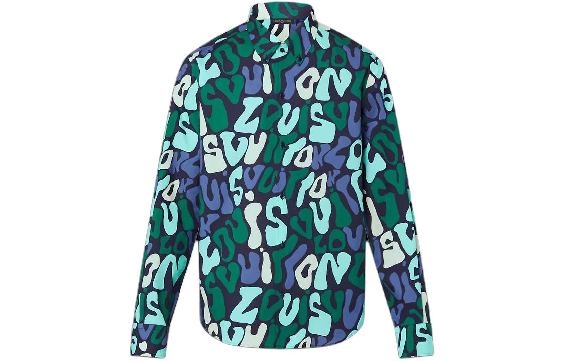 Louis Vuitton  Green Monogram Long Sleeve Button-Up Shirt. 1AAU45