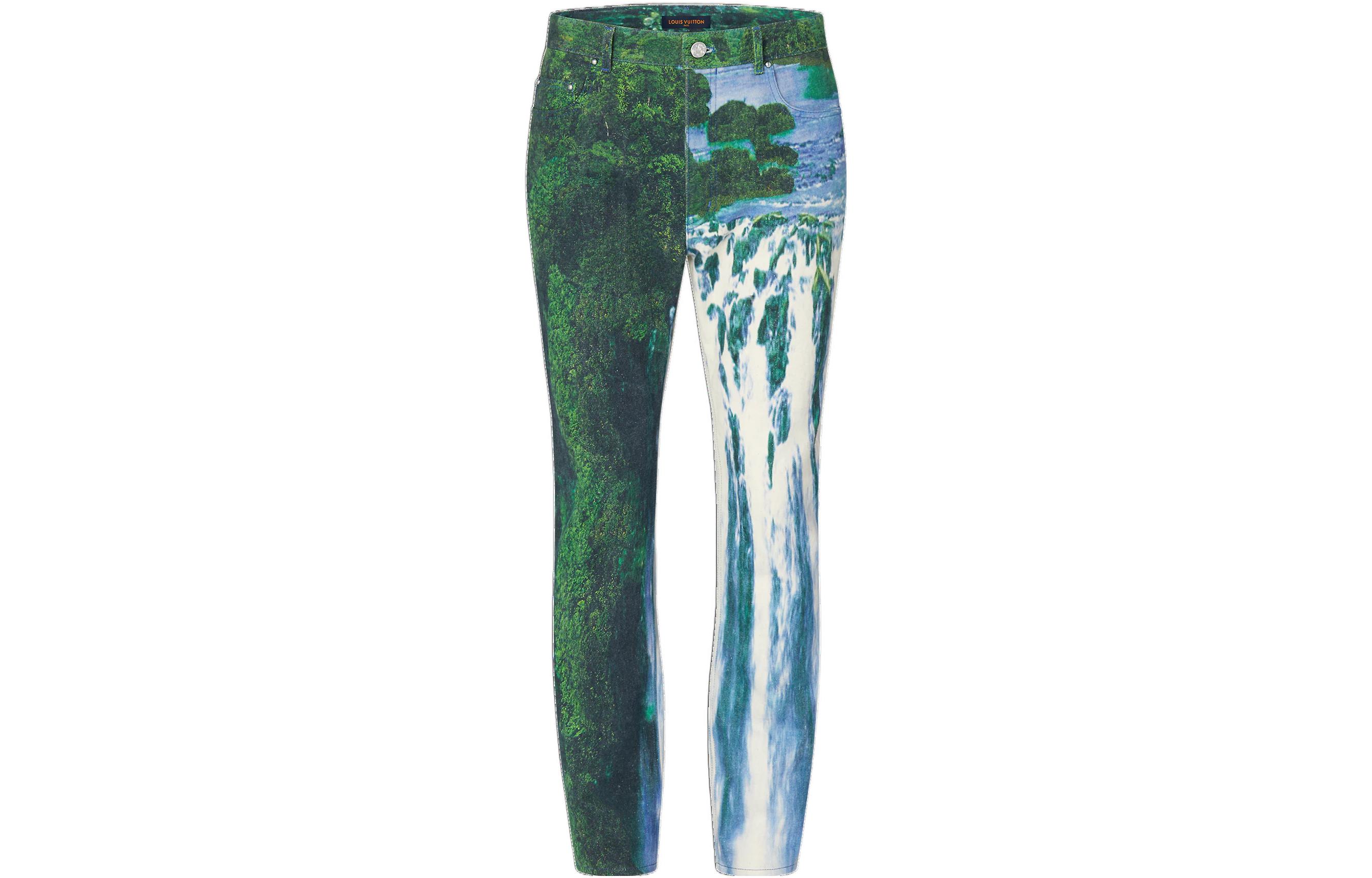 Order LOUIS VUITTON  Green Scenic Print Denim Jeans 1A9STJ