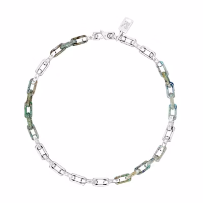 LOUIS VUITTON Green/Silver Metal Patchwork Fashion Cuban Necklace M00732